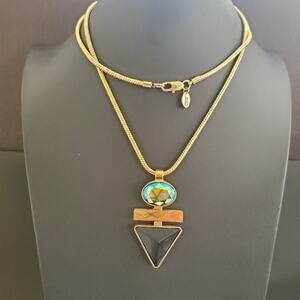 Juicy Couture Long Necklace with‎ Green Iridescent and Black Stones Gold Tone